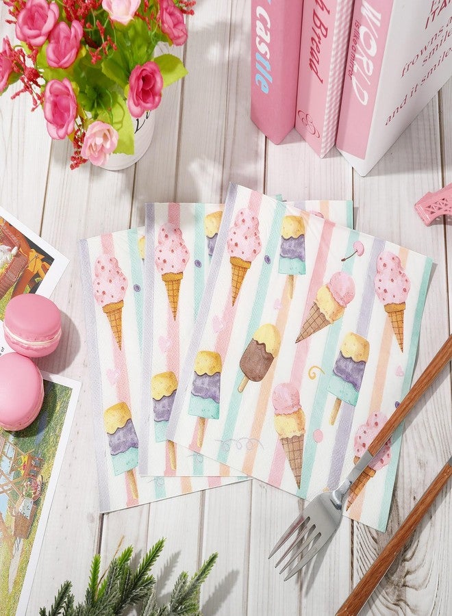 JarThenaAMCS 80Pcs Ice Cream Paper Napkins Watercolor Beverage Popsicle Disposable Napkins Luncheon Dinner Dessert Napkins for Summer Ice Cream Theme Birthday or Baby Shower Party Supplies - Image 4